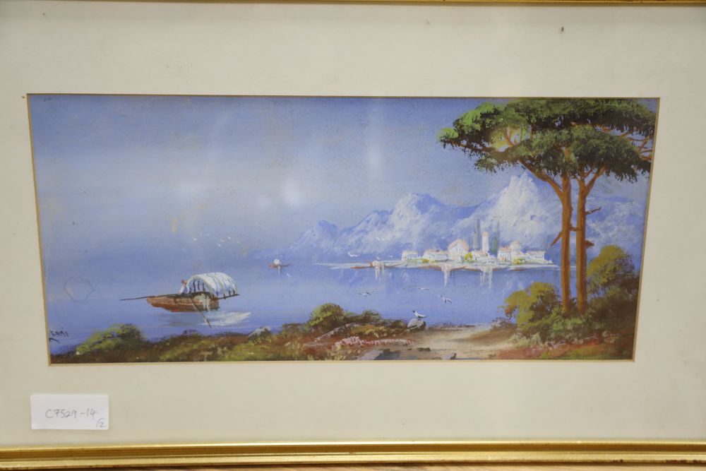 E. Carlandi, watercolour, Grand Canal, Venice, 16 x 31cm and a Neapolitan gouache